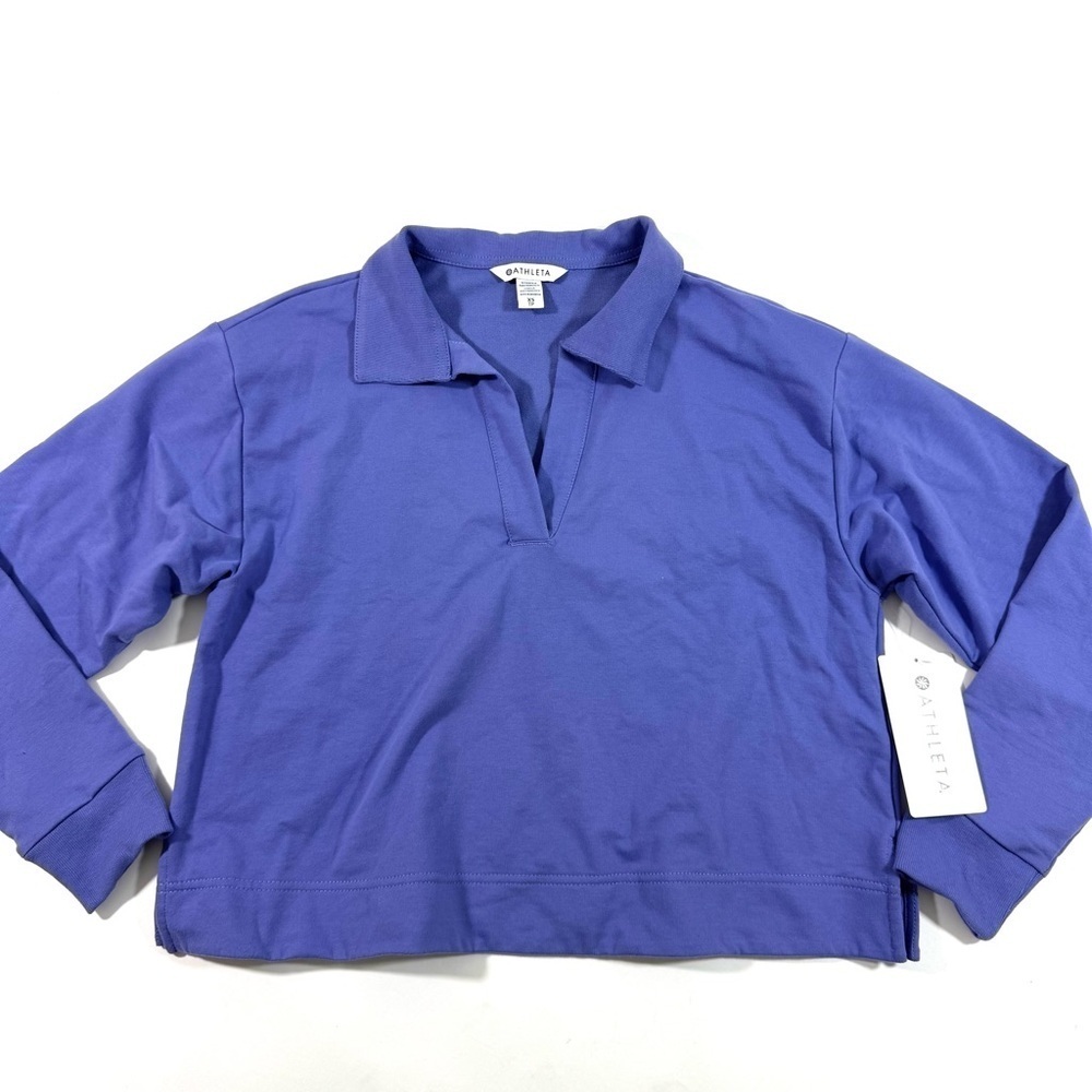 New Athleta Retro Terry Polo SweatShirt Long Sleeve Purple